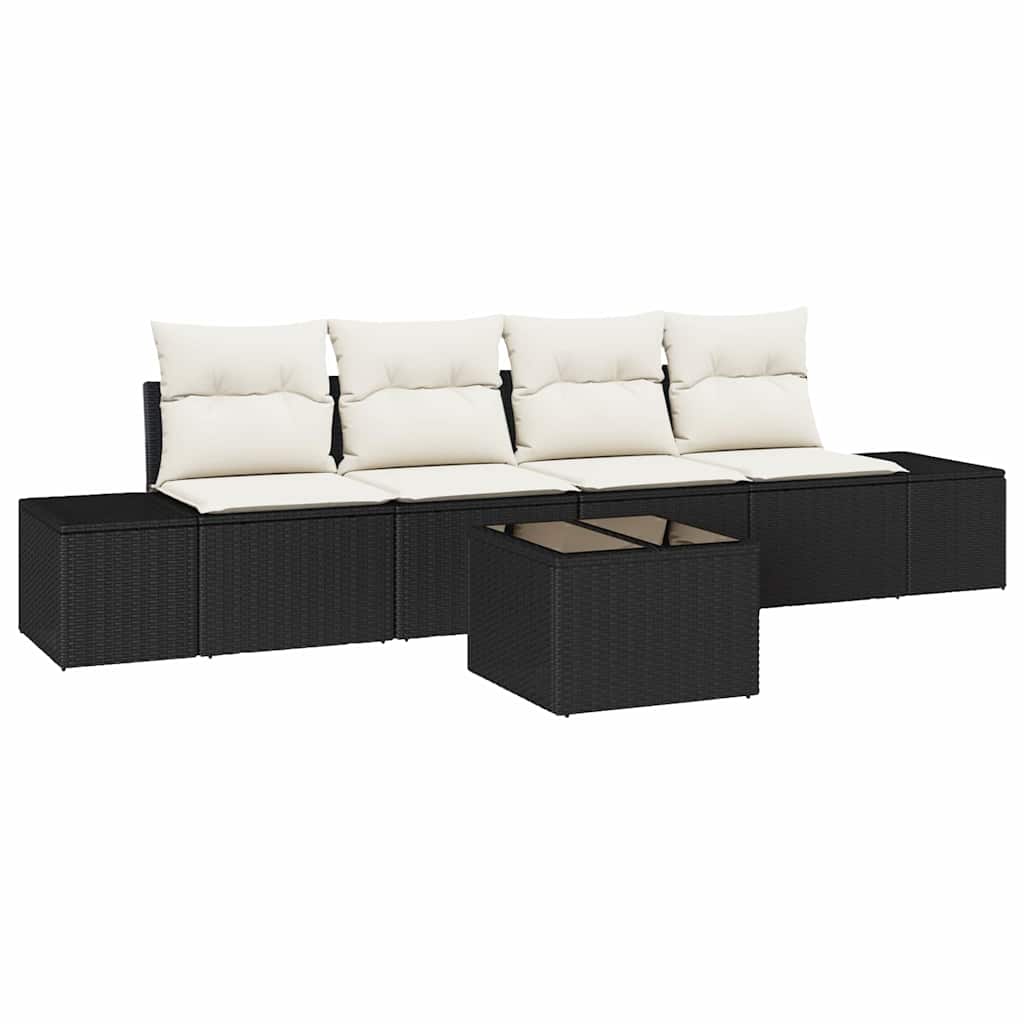 Garten-Sofa-Set 5 pcs Schwarz und Creme 55 x 55 x 37 cm